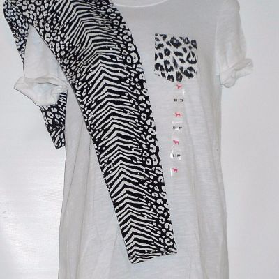 Victoria's Secret Pink Animal Print Fashion Leggings & Pocket Tee Black/White XS